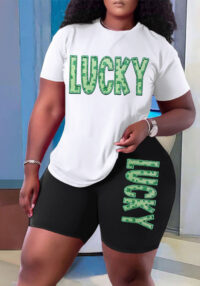 Plus Size Women Print Two-piece Set Casual T-shirt Shorts Two-piece Set