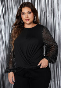 Plus Size Women puff sleeve Round Neck long sleeve shirt