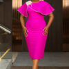 Plus-Size Women Rose Ruffle Round Neck Cape Bodycon Dress