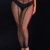 Plus-Size Women Sexy Black See-Through Netting with Vertical Stripes and Cropped Tights Sexy Lingerie