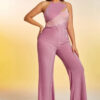 Plus Size Women sexy glitter suspenders Halter Neck wide-leg jumpsuit