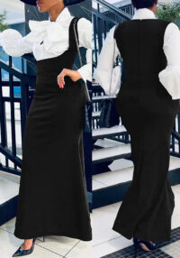 Plus-Size Women Solid Casual Suspender Skirt