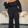 Plus Size Women Solid Sexy Slash Shoulder Strapless Jumpsuit
