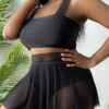 Plus size Women solid sexy tank top + mesh skirt Swimwear two-piece set