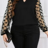 Plus Size Women Solidmesh Patchwork Long Sleeve Plus Size Shirt