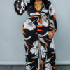 Plus Size Women Spring Bubble Sleeve Print Jumpsuit