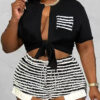 Plus Size Women Summer Elegant Crop Top and Striped Shorts Two-piece Set