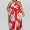 Plus Size Women Summer Floral Print Casual Jumpsuit