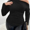 Plus Size Women T-Shirt Autumn Winter Fashion Slash Shoulder Chic Long Sleeve Top