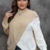 Plus Size Women's Autumn Winter Pullover Tops Contrast Color Patchwork Crossover Woven Sweater