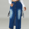 Plus Size Women's Denim Fashion Pocket Slit Long Skirt