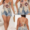 Plus Size Women's Handhook Block Tassel Camisole Lace-Up Hollow Top