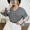 Plus Size Women's Long Sleeve Career Loose Lace Bow Top