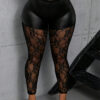Plus Size Women's Slim Tight Lace Patchwork Sheer Pants