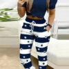 Plus Size Women's Star Stripe Casual Sweatpants Lounge Pants Elastic Drawstring Waist Lounge Pants