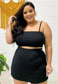 Plus Size Women's Summer Sexy Solid Color Strap Top & Shorts Two-Piece Set