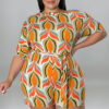 Plus Size Women's Summer Slash Shoulder Print Short Sleeve Jumpsuit With Belt