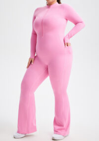 Plus Size Zipper Long Sleeve Fitness Sport Bell Bottom Jumpsuit Tight Fitting Yoga wear