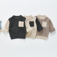 Pocket Color Blocking Knitted Sweater For Baby Boy Wholesale 1923171