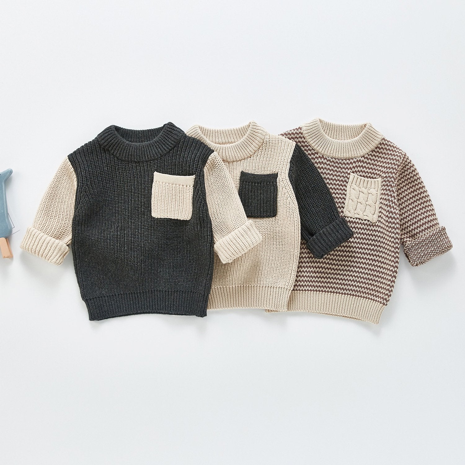 Pocket Color Blocking Knitted Sweater For Baby Boy Wholesale 1923171
