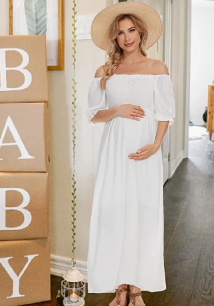 Printed Square Neck Puff Sleeves Maternity Dress Party Photoshoot Bohemian Style