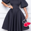 Retro Round Neck Chic Puff Sleeve Slim Waist A-Line Swing Party Dress
