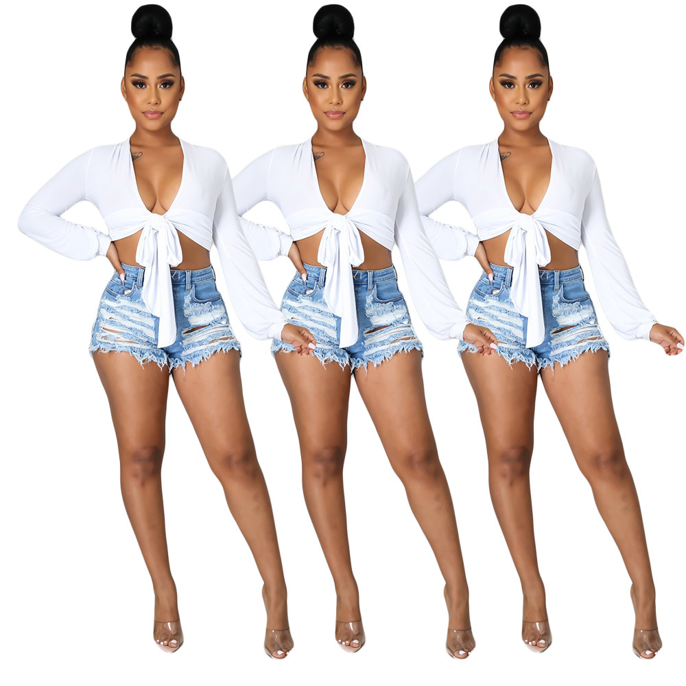 ripped fringed women's denim shorts