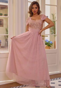 Sequin Short Sleeve Evening Dress