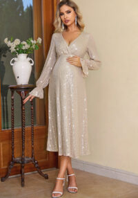 Sequined V-Neck Maternity Dress