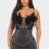 Sexy Beaded Feather Pearl Strap Bodycon Dress