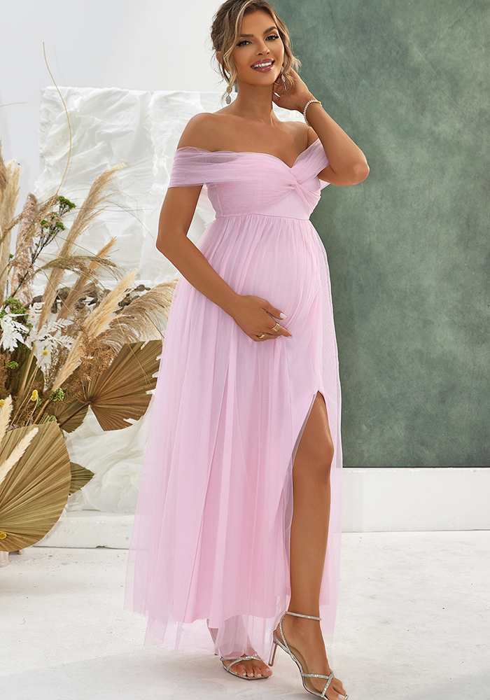 Sexy Off Shoulder Mesh Split Maternity Dress