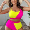 Sexy Plus Size Contrast High-Waist Two Piece Swimsuit