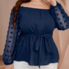Sexy Plus Size Women Solid Color Off Shoulder Mesh Patchwork Chic Career Tops