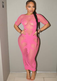 Sexy See-Through Hollow Fishnet Slim Short Sleeve Dress