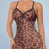 Sexy See Through Leopard Mesh Strap Nightdress Lingerie
