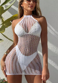 Sexy Tight-Fitting Hollow Mesh Sleeveless Nightdress for Women