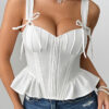 Solid Color Corset Tie-Up Low Back Top