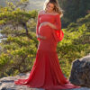 solid color off shoulder Maternity evening dress