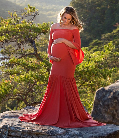 solid color off shoulder Maternity evening dress