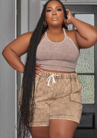 Spring Fall Plus Size Printed Casual Tank-Short Two-Piece Set