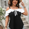Spring Plus Size Women's Off-Shoulder Ruffle Sleeve Strap Top