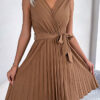 Spring/Summer Chic Crossover V-Neck Sleeveless Slim Waist Pleated Dress