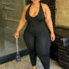 Spring Summer Women’s Fashion Plus-Size Sexy Halter Neck Low Back Jumpsuit