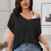 Spring/Summer Women's Plus Size Casual Solid Color Slash Shoulder Bat Sleeve Top