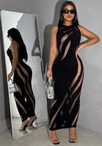 Spring Women's Sleeveless See-Through Cut-Out Sexy Bodycon Dress