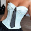 Strapless Tie Solid Color Boned Waist Camisole Top