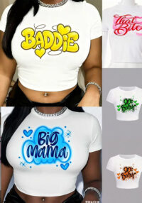 Street Multi-Color Letter Print Cropped Top T-Shirt