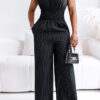 Striped V-Neck Slim Waist Career Casual Jumpsuit