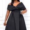 Summer Elegant Black V-neck Off Shoulder Formal Skater Dress