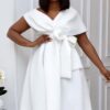 Summer Elegant White V-neck Off Shoulder Formal Skater Dress
